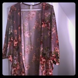 Large Open Pink Floral Velvet Cardigan